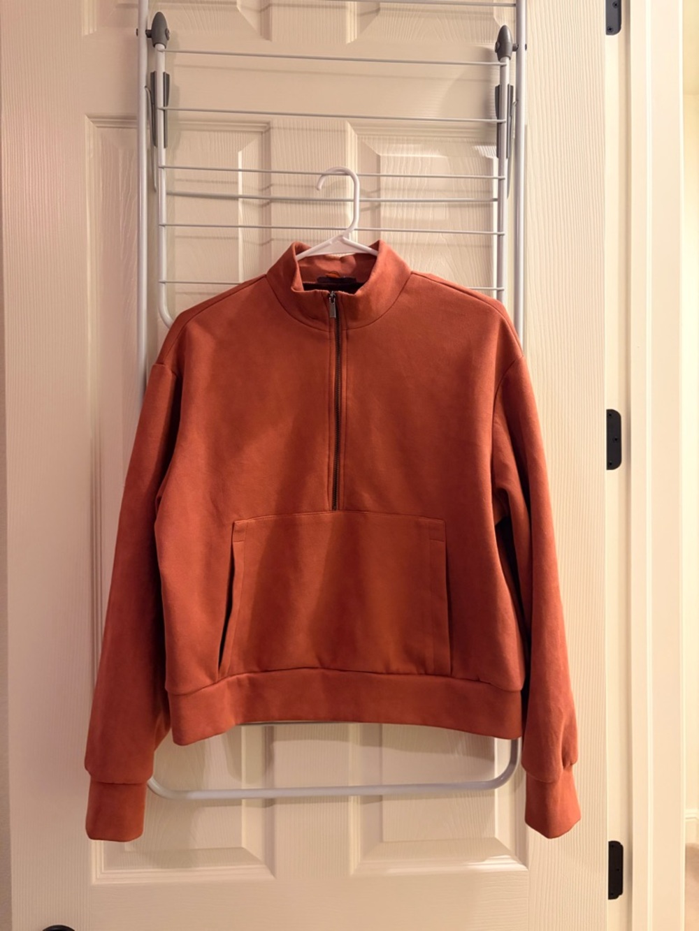 Tahari Suede-Look Zip Front Jacket in Rust